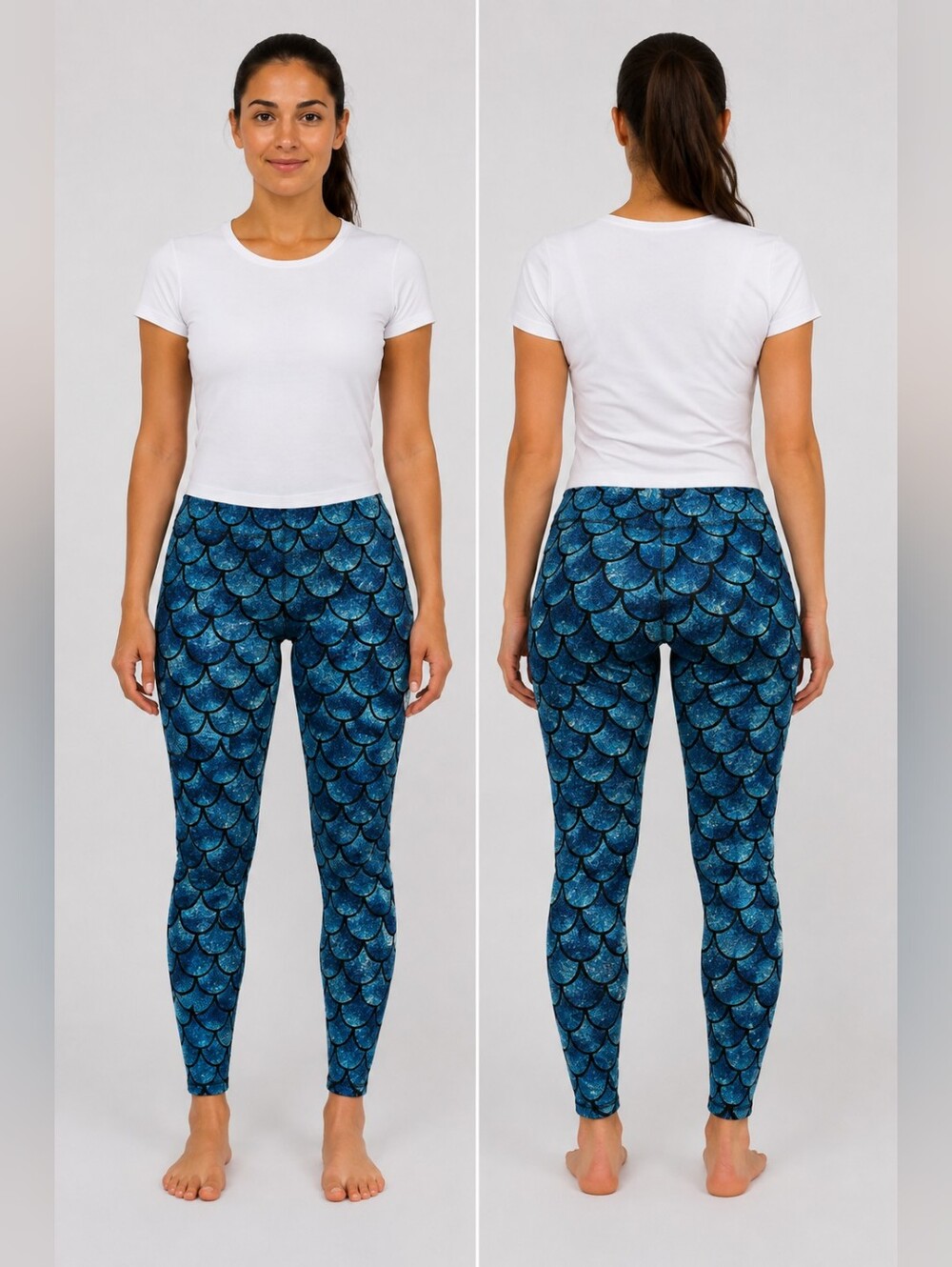 Sweet Blue Mermaid Scale Leggings Size M